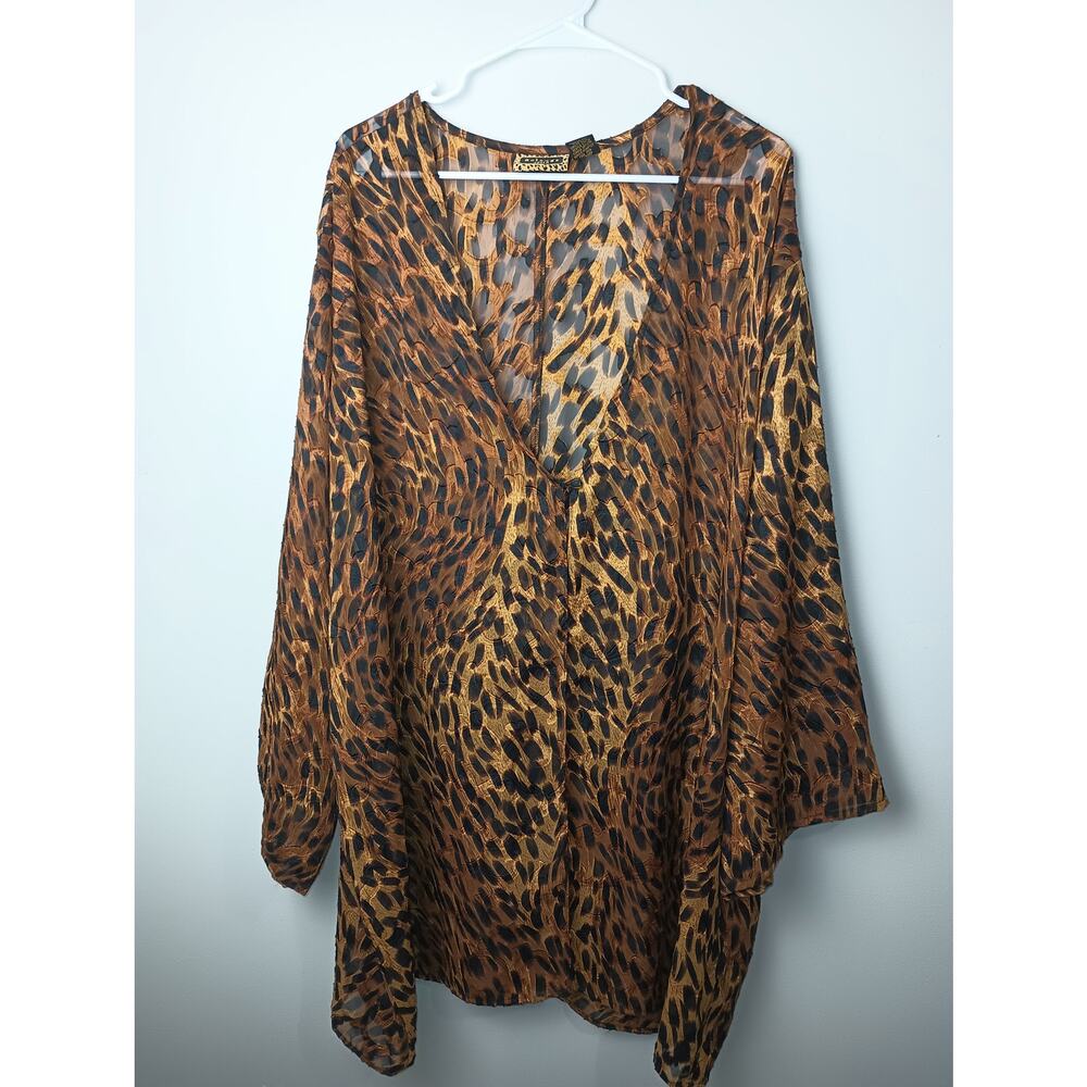 Vintage Solange Satin Polyester Animal Print Cheetah Robe Women Size 22/28